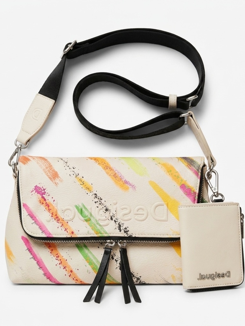 Desigual Arty Multi Crossbody Messenger Bag Cream Abstract